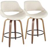 Fabrico 26" Counter Stool in Cream Fabric & Walnut Wood (Set of 2)